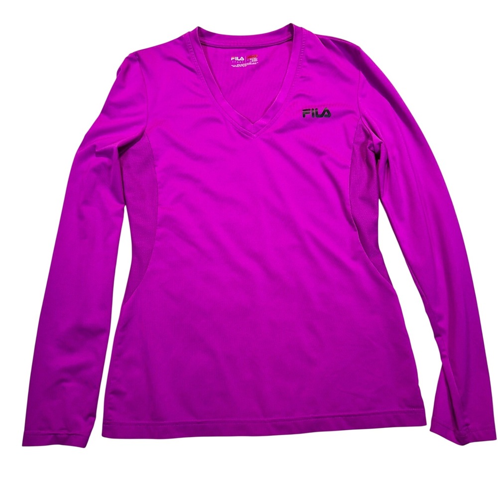 Fila Sport Womens Long Sleeve V-Neck Performance Top Magenta Purple Size S‎